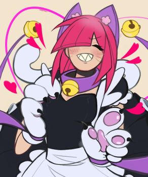 absurdres animal_ears animal_hands bell cat_ears cat_paws choker colette_(brawl_stars) heart highres maid pink_hair pinku_pawlette_(brawl_stars) skirt urennnii