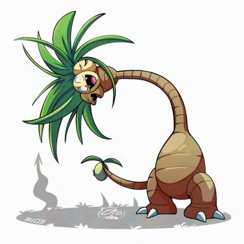 Rule 34 | alolan exeggutor, alolan form, fangs, gen 7 pokemon, looking at viewer, mistray-art, nintendo, no humans, numbered, open mouth, plant monster, pokemon, pokemon (creature), signature, simple background, solo, tail, white background