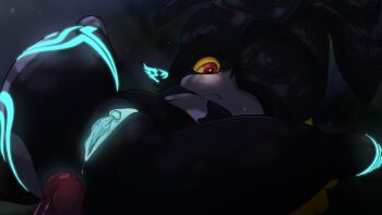 1boy 1girl :| absurdres ass black_skin blue_anus blue_pussy blurry clitoral_hood clitoris closed_mouth colored_pussy colored_sclera colored_skin commentary english_commentary erection fang glowing_pussy greatm8 helmet hetero highres imminent_anal imminent_penetration imp looking_down midna multicolored_skin night nintendo penis photoshop_(medium) pointy_ears pussy pussy_juice red_eyes shortstack solo_focus spread_legs sweatdrop the_legend_of_zelda the_legend_of_zelda:_twilight_princess thighs two-tone_skin uncensored urethra variant_set yellow_sclera