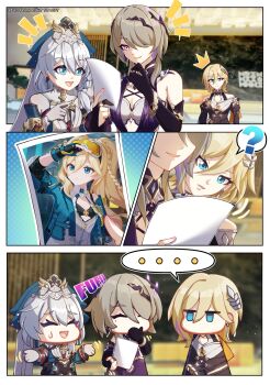 ... 3girls ? blonde_hair blue_eyes brown_hair durandal_(honkai_impact) durandal_(reign_solaris)_(honkai_impact) grey_hair highres honkai_(series) honkai_impact_3rd kimi_craze long_hair multiple_girls purple_eyes rita_rossweisse rita_rossweisse_(miss_espionage) short_hair theresa_apocalypse theresa_apocalypse_(astralop)