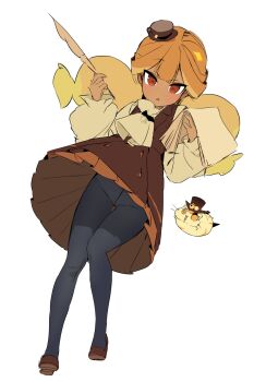 1girl :o animal animalization ascot black_pantyhose brown_dress brown_hair brown_hat brown_shoes buttons cat center-flap_bangs coffee_candy_cookie cookie_run cookie_run:_ovenbreak dot_nose double-breasted double-parted_bangs dress flat_chest frilled_sleeves frills full_body goggles goggles_on_headwear hair_behind_ear hair_between_eyes hat hat_tip highres holding holding_paper holding_quill humanization knees_together_feet_apart long_hair long_sleeves looking_at_viewer low_twintails medium_dress ohta_guk_hip open_mouth panties panties_under_pantyhose pantyhose pantyshot paper petite petticoat puffy_long_sleeves puffy_sleeves quill red_eyes shirt shoes simple_background sleeveless sleeveless_dress solo thigh_gap timekeeper_cookie tsurime twintails underwear white_background white_panties wind yellow_ascot yellow_shirt