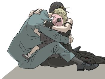 1boy 2girls ahoge anya_(spy_x_family) arm_around_shoulder ayamame bare_shoulders black_boots black_dress black_hair black_shoes black_socks blonde_hair boots child crying dress fingerless_gloves flower formal_clothes full_body gloves gold_hairband green_jacket green_pants green_suit hair_flower hair_ornament hairband hairpods highres hug jacket multiple_girls pants pink_hair shoes socks spy_x_family suit suit_jacket thigh_boots twilight_(spy_x_family) white_socks wide-eyed yor_briar