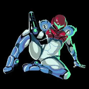 animated breathing cyborgmarc_(artist) metroid metroid_prime_4:_beyond nintendo pixel_art power_suit resting simple_background tagme teasing thighs video