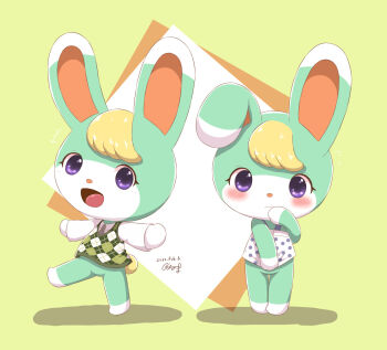 Rule 34 | animal crossing, blush, green background, highres, nintendo, sasha (animal crossing), shy, walking, zeruma