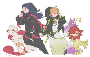 Rule 34 | 2girls, digimon, digimon (creature), digimon survive, dog, fang, floramon, garmmy, kimishima saki, labramon, looking at viewer, multiple girls, petals, shibuya aoi, tail