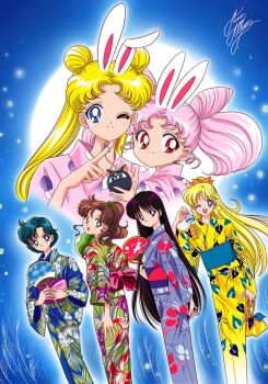6+girls aino_minako animal_ears bishoujo_senshi_sailor_moon bishoujo_senshi_sailor_moon_r black_hair blonde_hair blue_eyes blue_hair blue_kimono bow brown_hair chibi_usa chinese_new_year cone_hair_bun double_bun earrings flower_earrings green_eyes green_kimono hair_bobbles hair_bow hair_bun hair_ornament hand_fan happy_new_year hino_rei japanese_clothes jewelry kimono kino_makoto lantern long_hair luna-p marco_albiero medium_hair mizuno_ami multicolored_clothes multiple_girls new_year obi one_eye_closed parted_bangs pink_hair pink_kimono ponytail purple_eyes rabbit_ears red_eyes red_kimono sash short_hair short_twintails sidelocks smile stud_earrings swept_bangs toei_company tsukino_usagi twintails very_long_hair yellow_kimono