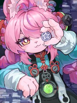 1139365346 1girl ahoge animal_ear_fluff animal_ear_piercing animal_ears braid bright_pupils commentary_request furry furry_female furry_male hair_ornament long_hair looking_at_viewer pink_fur pink_hair rabbit_ears rabbit_girl red_eyes shirt short_eyebrows solo thick_eyebrows twin_braids white_pupils zenless_zone_zero zhao_(zenless_zone_zero)