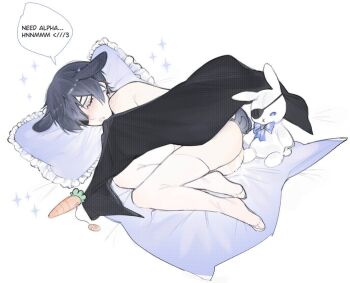 aftersex animal_ears ass blush cakeociel carrot ciel_phantomhive closed_eyes cum cumdrip eyelashes eyepatch feet grey_hair implied_yaoi kuroshitsuji male_focus omegaverse pillow rabbit_boy rabbit_ears rabbit_tail sex_toy shota sleeping speech_bubble stuffed_animal stuffed_rabbit stuffed_toy tail thighhighs vibrator