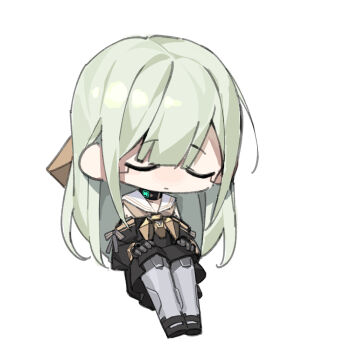 1girl android animal_collar bang_dream! bang_dream!_it&#039;s_mygo!!!!! bare_shoulders black_bow black_collar black_dress black_shoes blunt_bangs bow brown_bow caoshichong chibi chinese_commentary closed_eyes closed_mouth clothing_cutout collar collared_dress commentary_request dress expressionless green_hair hair_bow hands_on_own_knees knees_up long_hair long_sleeves mary_janes mechanization medium_dress pleated_dress puffy_long_sleeves puffy_sleeves sailor_collar shoes shoulder_cutout simple_background sitting sleeve_bow solo striped_bow studded_collar wakaba_mutsumi white_background white_sailor_collar