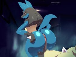 1boy 1other ambiguous_gender animated artist_logo artist_name ass bouncing_ass bouncing_testicles buttjob cum cum_on_ass cum_on_back cum_on_body cum_on_lower_body cum_on_penis ears ejaculation eyelashes furry furry_with_furry gen_4_pokemon grabbing_own_ass highres huge_ass large_penis logo looking_back lucario nintendo orangepeel patreon_username penis pokemon pokemon_(creature) red_eyes seductive_gaze seductive_smile smile sweat tail testicles video watermark