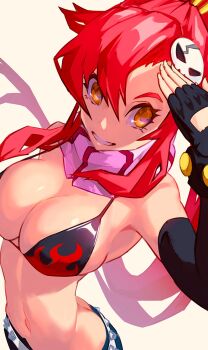 1girl ass breasts butt_crack cleavage gurren-lagann highres navel red_hair smile solo source_request tagme ura_dora yoko_littner