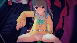 1girl 3d animated blue_eyes bottomless brown_hair english_text hair_ribbon hetero highres indie_virtual_youtuber indoors interior koikatsu loli neuro-sama no_panties partially_undressed penis pori_(pixiv_id_80910301) pov pussy ribbon sex solo_focus sound spread_legs subtitled tagme twintails uncensored vaginal video virtual_youtuber