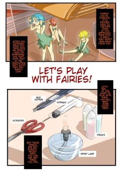 Rule 34 | 774 (nanashi), blonde hair, blue hair, book, box, boxcutter, drugs, fairy, hard-translated, mini person, minigirl, original, pointy ears, red hair, scissors, syringe, tears, third-party edit, translated