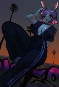 1girl female_focus furry highres looking_at_viewer mochabaebae monster_girl rabbit_girl red_eyes short_hair solo tebu_(mochabaebae)