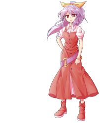 Rule 34 | 1girl, alphes (style), belt, boots, bracelet, breasts, buttons, collared shirt, commentary request, dairi, dress, dress shirt, full body, hair ribbon, hand on own hip, high ponytail, highres, jewelry, large variant set, legs apart, long hair, looking at viewer, o-ring, open mouth, parody, platform boots, ponytail, puffy short sleeves, puffy sleeves, purple belt, purple hair, red boots, red dress, red eyes, ribbon, shirt, short sleeves, small breasts, solo, standing, style parody, tachi-e, touhou, transparent background, undershirt, variant set, watatsuki no yorihime, white shirt, yellow ribbon