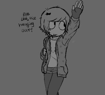 1girl arm_up commentary english_commentary greyscale hair_ornament highres hood jacket long_sleeves monochrome open_clothes open_jacket original rory_mp3 shorts simple_background solo