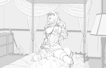 1boy 1girl bed bed_curtain bed_frame bedroom between_breasts breasts breasts_out camilla_(fire_emblem) card chignon clothed_sex clothing_aside cowgirl_position fire_emblem fire_emblem_fates fujisan79 functionally_nude girl_on_top groping_breast hair_over_one_eye high_heels large_breasts looking_at_another nintendo nipples one_eye_covered panties panties_aside playing_card sex sketch straddling strap_between_breasts takumi_(fire_emblem) tiara underwear vaginal