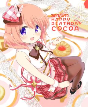 1girl blush brown_hair clip_studio_paint_(medium) dress gochuumon_wa_usagi_desu_ka? high_heels himarisu_(hida_mari) hoto_cocoa official_alternate_costume open_mouth pantyhose purple_eyes smile solo wrist_cuffs