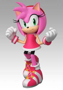 1girl 3d absurdres amy_rose amy_rose_(summer_sports) animal_ears animal_nose bare_shoulders bike_shorts body_fur clenched_hands closed_mouth cross-laced_footwear dress female_focus flat_chest full_body furry furry_female gloves gradient_background green_eyes grey_background hairband hands_up happy heel_up highres looking_at_viewer mario_&amp;_sonic_(series) mario_&amp;_sonic_at_the_olympic_games_(2007) official_art pink_dress pink_fur pink_hair pink_shoes red_hairband shoes short_dress short_hair sidelocks simple_background sleeveless sleeveless_dress smile socks solo sonic_(series) standing third-party_source white_gloves white_socks white_trim