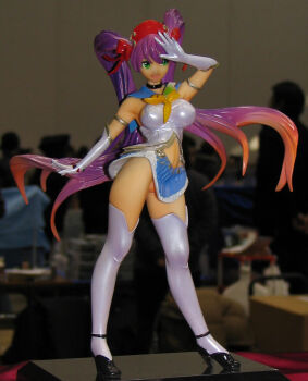 1girl armlet blue_skirt breasts cave_(developer) choker clothing_cutout elbow_gloves female_focus figure figure_(medium) garage garage_kit gloves green_eyes high_heels highres jewelry kit large_breasts long_hair midriff mushihimesama mushihimesama_futari navel_cutout no_panties open_mouth photo_(medium) purple_hair reco skirt solo thighhighs twintails unsweet very_long_hair white_gloves white_thighhighs wonder_festival