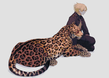 1boy animal animalization blonde_hair daybit_sem_void fate/grand_order fate_(series) highres jaguar lk_(pixiv_95874329) long_hair person_and_animalization sunglasses tezcatlipoca_(fate)