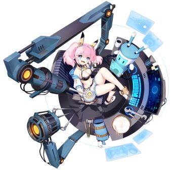 1girl adapted_costume aita_(final_gear) alternate_body_size alternate_costume aqua_bag aqua_hood arm_belt armored_shoes artist_request bag bare_shoulders belt belt_buckle black_belt black_bra black_straps bowl bra breasts buckle buttons chair chopsticks cleavage coffee computer_keyboard cup denim denim_shorts diorama fang final_gear from_above full_body goggles goggles_around_neck gold_buckle gold_buttons graph hair_intakes hair_ornament hairband highres holding holding_orb holding_pen hood hooded_jacket jacket looking_up mallet mechabare mechanical_arms mechanical_hands messenger_bag midriff monitor mug navel no_socks official_alternate_costume official_art on_chair open_mouth paper pen pie_chart pink_hair rice rice_bowl robot science_fiction screen screwdriver shadow shoes short_hair shorts shoulder_bag simple_background sitting sleeve_cuffs sneakers solo_focus tachi-e teeth third-party_source tongue transparent_background twintails two-sided_fabric two-sided_jacket underwear upper_teeth_only white_belt white_eyes white_footwear white_jacket white_shorts wrench