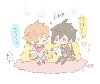 Rule 34 | 004s 4, 2boys, chibi, drink, genshin impact, image sample, japanese text, multiple boys, pixiv, pixiv sample, speech bubble, tartaglia (genshin impact), white background, zhongli (genshin impact)