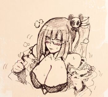 Rule 34 | 1girl, arc system works, blazblue, blush, breasts, cleavage, glasses, grgr 777, large breasts, litchi faye ling, long hair, side ponytail, solo