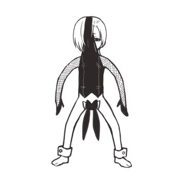 1girl animal_ears ankle_cuffs barefoot dokuromaru fake_animal_ears fishnets full_body greyscale hands_in_shoes high_heels idolmaster idolmaster_cinderella_girls looking_at_viewer monochrome playboy_bunny rabbit_ears reverse_bunnysuit reverse_outfit shirasaka_koume short_hair simple_background sketch solo you're_doing_it_wrong