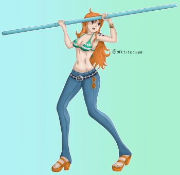 1girl arctitecage highres nami_(one_piece) one_piece original self-upload simple_background solo tagme