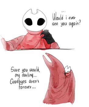 2girls absurdres baby black_eyes boopie cloak english_text herrah_(hollow_knight) highres holding_hands hollow_eyes hollow_knight hollow_knight:_silksong horned_mask hornet_(hollow_knight) hug mask multiple_girls red_cloak simple_background white_background