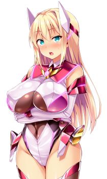 Rule 34 | 1girl, :o, arms under breasts, ayazaki shizuku, bare shoulders, blonde hair, blue eyes, blush, breasts, covered erect nipples, covered navel, cowboy shot, crossed arms, elbow gloves, game cg, gloves, glowing, hair between eyes, headgear, highleg, highleg leotard, huge breasts, large variant set, legs together, leotard, long hair, looking at viewer, magical girl, non-web source, nose blush, official art, open mouth, satou kuuki, shiny clothes, shiny skin, sidelocks, simple background, skin tight, solo, soukou seiki ysphere, standing, sweatdrop, teeth, thighhighs, transparent background, variant set, white background, white gloves, white leotard, ys flare