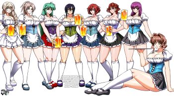 alcohol apron artist_logo artist_name beer beer_mug breasts cleavage corset cup deviantart_username discord_username dress drinking_glass facebook_username female_focus fikatsia_latrova frilled_dress frills glasses jadenkaiba jinguuji_marimo kneehighs komaki_sayoko kouzuki_yuuko large_breasts logo mary_janes microdress mug muv-luv pixiv_username shoes sigelinde_von_fahrenhorst socks tsukuyomi_mana watermark web_address