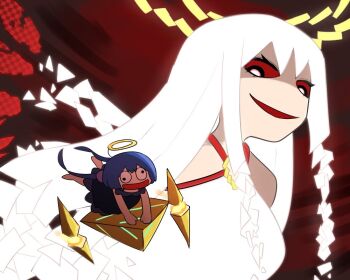 2girls genderswap genderswap_(otf) glitched_halo gooey_(kirby) googly_eyes halo kasugai_(de-tteiu) kirby_(series) kirby_air_ride kirby_air_riders multiple_girls nintendo red_eyes swerve_star white_wings wings zero_two_(kirby)