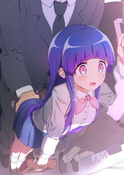 1boy 1girl age_difference ass_grab behind_another bent_over blue_hair blue_skirt blush bow bowtie briefcase bulge chikan erection erection_under_clothes faceless faceless_male formal_clothes full_body furude_rika hetero higurashi_no_naku_koro_ni imminent_rape loli long_hair long_sleeves molestation older_male_and_younger_female open_mouth pink_bow pink_bowtie pink_eyes polpol public_indecency scared school_uniform shoes skirt socks solo_focus st._lucia_academy_school_uniform standing suit train train_interior