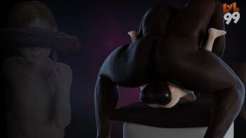 1boy 1girl 3d age_difference animated arm_support artist_name ass barefoot blonde_hair capcom collarbone completely_nude dark-skinned_male dark_skin flat_chest from_below full_body gradient_background grin hetero interracial large_penis leaning_to_the_side loli lvl99 lying middle_finger multiple_views nipples nude on_back penis penis_on_face penis_over_eyes purple_background resident_evil resident_evil_2 sex sherry_birkin simple_background sitting size_difference smile sound standing tagme teeth testicles toes uncensored upper_body vaginal very_dark_skin video