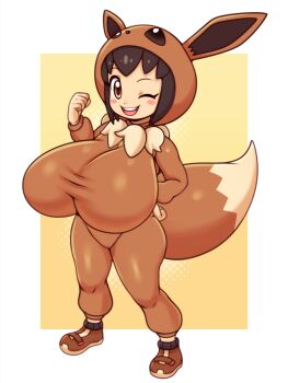 1girl breasts eevee eevee_(cosplay) gen_1_pokemon huge_breasts mato_spectoru nintendo oppai_loli poke_kid_(pokemon) pokemon pokemon_swsh solo