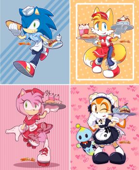amy_rose apron blue_eyes bow brown_hair burger cake chao_(sonic) cheese_(sonic) child chili_dog cream_the_rabbit cup diner disposable_cup dress eating employee_uniform fast_food fast_food_uniform food formal_clothes fox french_fries gloves green_eyes hat hedgehog hot_dog ice_cream legs long_ears maid maid_apron medium_hair milkshake monstuwitos onion_rings pants rabbit restaurant roller_skates running sega shirt shoes skates socks soda sonic_(series) sonic_the_hedgehog strawberry_shortcake suit tails_(sonic) waiter