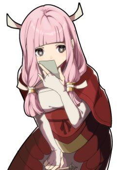 1girl blunt_bangs blunt_tresses breasts commentary_request fire_emblem fire_emblem_fates hair_tubes highres hime_cut japanese_clothes long_hair looking_at_viewer mitama_(fire_emblem) nintendo pink_hair saki_ttx small_breasts solo star-shaped_pupils star_(symbol) symbol-shaped_pupils