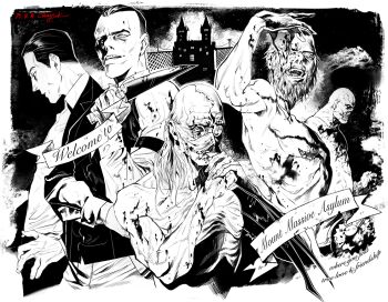 5boys arm_belt bald balding beard black_hair blood blood_on_arm blood_on_clothes character_request closed_mouth collared_shirt ctkcave emaciated english_text facial_hair food glasses greyscale hair_slicked_back hand_on_own_hip holding holding_food holding_knife jacket knife licking_lips looking_at_viewer looking_to_the_side medium_hair monochrome multiple_boys open_clothes open_jacket open_mouth outlast round_eyewear shirt short_hair smile stitches tongue tongue_out topless_male vest