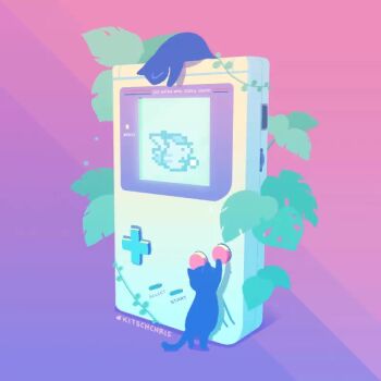 alt_text animal_focus animated artist_name cat detective_pikachu_(character) detective_pikachu_(series) game_boy gen_1_pokemon gradient_background handheld_game_console jumping kitschchris leaf nintendo no_humans pikachu plant pokemon pushing tagme video vines
