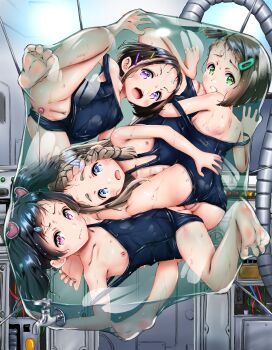 4girls absurdres anal anal_object_insertion ass barefoot bdsm blob blush bondage bound censored cleft_of_venus clothing_aside embarrassed fat_mons feet flat_chest higeepon highres huge_filesize loli loli_harem multiple_girls nipples object_insertion peril restrained science_fiction see-through_clothes sex_toy suction_pods suction_tentacle swimsuit swimsuit_aside tagme third-party_edit top-down_bottom-up transparent vibrator wet