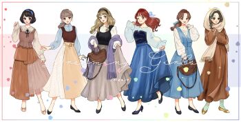 6+girls aladdin_(movie) ariel_(disney) aurora_(disney) beauty_and_the_beast_(disney) belle_(disney) black_hair blonde_hair brown_eyes cinderella_(disney_character) cinderella_(disney_movie) disney_princess earrings highres jasmine_(disney) jewelry long_hair looking_at_viewer meecosme multiple_girls red_hair shirt sleeping_beauty_(disney) smile snow_white_(disney) snow_white_and_the_seven_dwarfs_(disney) the_little_mermaid_(disney) very_long_hair