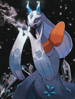 absurdres blue_eyes blue_sclera breath colored_sclera froslass gen_4_pokemon highres horns ice ice_horns mega_froslass mega_pokemon nintendo no_humans open_mouth pokemon pokemon_(creature) pokemon_focus reo_(mmocc123) solo yellow_sclera