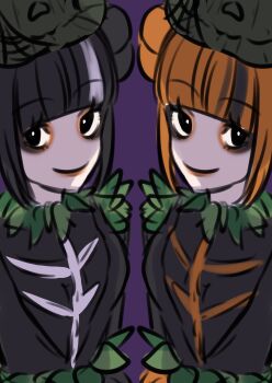 Rule 34 | 2girls, absurdres, animal ears, animification, aoiyuuna 811, black hair, disneyland, double bun, dress, gloves, hair bun, halloween costume, hat, highres, long hair, long sleeves, looking at viewer, multiple girls, orange eyes, orange hair, rabbit ears, shirt, smile