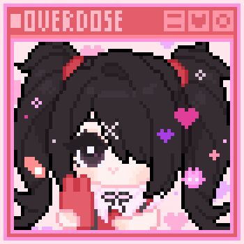 Rule 34 | 1girl, :>, ame-chan (needy girl overdose), anmian ruomeng, bare arms, black eyes, black hair, black ribbon, border, brooch, cellphone, chibi, chinese commentary, closed mouth, commentary request, eyelashes, hair ornament, hair over one eye, hair tie, hand on own chest, happy, heart, heart brooch, highres, holding, holding phone, jewelry, layered shirt, light blush, long hair, neck ribbon, needy girl overdose, phone, pink background, pixel art, red border, red shirt, ribbon, shirt, short sleeves, single hair intake, smartphone, smile, solo, suspenders, twintails, white shirt, window (computing), x hair ornament