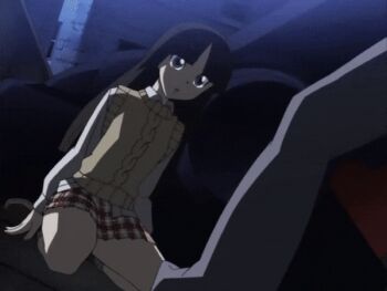 1boy 1girl 2000s accidental_pervert animated animated_gif between_legs between_thighs black_hair blue_eyes blue_pants boots brown_hair crotch gad_guard green_eyes head_between_thighs head_in_crotch legs legs_apart lightning_(gad_guard) long_hair miniskirt motor_vehicle open_crotch open_mouth pants pickup_truck plaid_clothes plaid_skirt red_skirt sanada_hajiki screencap sexually_suggestive shinozuka_arashi shirt short_hair skirt socks sudden_penetration surprised sweater sweater_vest thighs truck winter_cap yellow_sweater