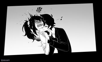 1boy 1girl absurdres aierlaobo andrew_graves black_hair black_sweater black_vest blush closed_eyes collarbone dress_shirt greyscale highres incest jewelry kiss kissing_neck messy_hair moaning monochrome mother_and_son necklace open_collar open_mouth renee_graves saliva saliva_trail shirt short_hair sleeves_rolled_up sweater sweater_vest the_coffin_of_andy_and_leyley vest