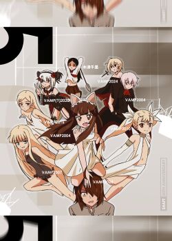 1boy 6+girls :&lt; ahoge angry animal_ear_hairband animal_ears anniversary araragi_koyomi arm_at_side armlet arms_at_sides arms_behind_head artemis_(tsukuyomi) ascot bare_arms bare_legs barefoot belt_collar ben-day_dots black_cape black_capelet black_coat black_eyes black_hair black_hairband black_leotard black_one-piece_swimsuit black_ribbon black_sailor_collar black_shoes black_thighhighs blonde_hair blue_eyes blunt_bangs bob_cut bow bowtie brown_eyes brown_skirt cape capelet casual_one-piece_swimsuit cat_ear_hairband cat_ears center_cross_lace center_opening cleavage_cutout closed_mouth clothes_lift clothing_cutout coat collage collar collarbone collared_halterneck company_connection company_name constricted_pupils cross cross_earrings dance_in_the_vampire_bund dashing deathtopia_virtuoso_suicide-master desk detached_collar detached_sleeves dot_nose dress earrings elbow_gloves english_text evangeline_a.k._mcdowell fake_animal_ears flat_chest flower foreshortening frilled_hairband frilled_one-piece_swimsuit frilled_sleeves frills frown fur-trimmed_cape fur_trim garter_straps gloves grey_background grey_shirt hair_between_eyes hair_flower hair_ornament hair_ribbon hairband halterneck hand_up hands_on_own_knees hazuki_(tsukuyomi) highres izumi_kanagi izumi_kanagi_(vampire_ver.) jewelry jitome kiss-shot_acerola-orion_heart-under-blade kiss-shot_acerola-orion_heart-under-blade_(young) kitsu_chiri kizumonogatari knee_up legs_together leotard long_hair long_sleeves looking_to_the_side magia_record:_mahou_shoujo_madoka_magica_gaiden magical_girl mahou_sensei_negima! mahou_shoujo_madoka_magica medium_hair mina_tepes monocle monogatari_(series) motion_blur multiple_girls naked_coat navel neckerchief no_nose on_head one-piece_swimsuit opaque_monocle open_mouth oshino_shinobu outline parted_bangs parted_lips partially_shaded_face patterned_background pink_hair pleated_skirt pointy_ears polo_shirt reaching reaching_towards_viewer red_ascot red_bow red_bowtie red_neckerchief red_ribbon revealing_clothes ribbon rose sailor_collar sailor_shirt sayonara_zetsubou_sensei school_desk screentones seiza shadow shaft_(company) shirt shirt_lift shoes short_hair shovel sitting sitting_on_head sitting_on_person skirt sleeveless sleeveless_dress smile smug solid_oval_eyes sonikkusupin standing strap_slip strapless strapless_leotard sundress swimsuit swinging_weapon tabard thighhighs trait_connection tress_ribbon triangle_mouth tsukuyomi_moonphase two-sided_cape two-sided_fabric uneven_eyes very_long_hair w white_dress white_gloves white_hair white_hairband white_ribbon white_tabard wide_sleeves wrist_ribbon