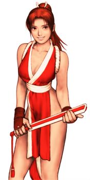 Rule 34 | 1girl, arm guards, bare shoulders, blush, breasts, brown eyes, brown hair, capcom vs. snk, cleavage, fatal fury, game cg, grin, hand fan, high ponytail, highres, holding, holding fan, japanese clothes, large breasts, long hair, mori toshiaki, motoyui, ninja, non-web source, official art, parted lips, ponytail, realistic, revealing clothes, rope, shiranui mai, sleeveless, smile, solo, standing, teeth, the king of fighters, upper body, wrist guards
